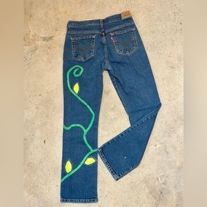 Upcycled POISON IVY Levi’s Jeans 505 Sz 8s Festival Art Cottagecore Fan